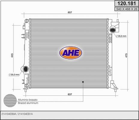 AHE 120.181 - Радіатор, охолодження двигуна autocars.com.ua