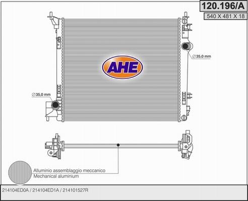 AHE 120.196/A - Радіатор, охолодження двигуна autocars.com.ua