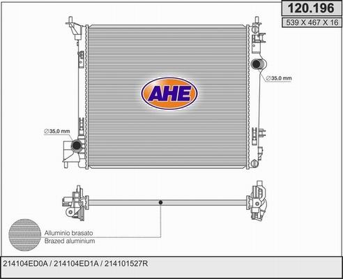 AHE 120.196 - Радіатор, охолодження двигуна autocars.com.ua