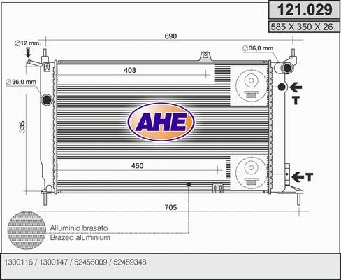 AHE 121.029 - Радіатор, охолодження двигуна autocars.com.ua