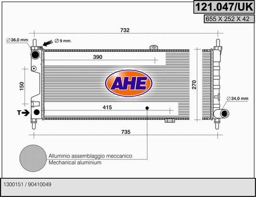 AHE 121.047/UK - Радіатор, охолодження двигуна autocars.com.ua