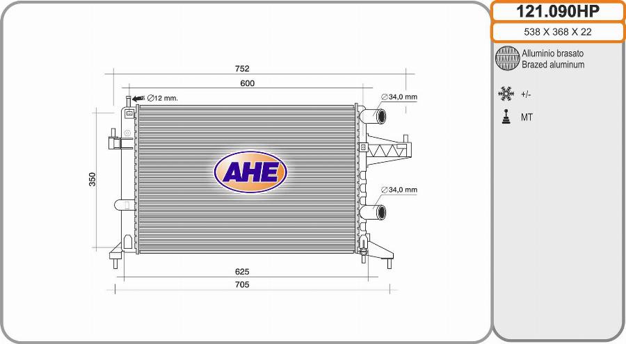 AHE 121.090HP - Радіатор, охолодження двигуна autocars.com.ua