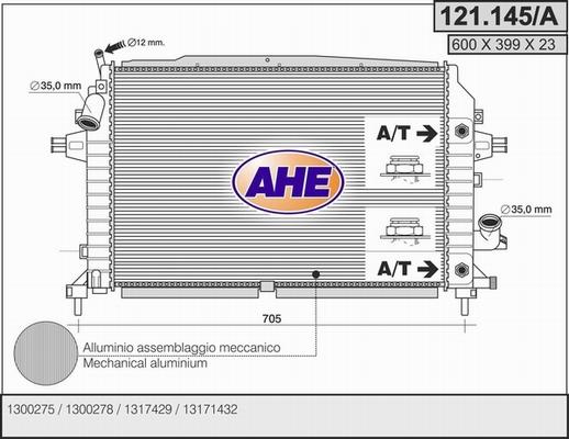 AHE 121.145/A - Радіатор, охолодження двигуна autocars.com.ua