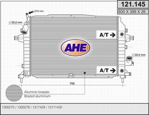 AHE 121.145 - Радіатор, охолодження двигуна autocars.com.ua