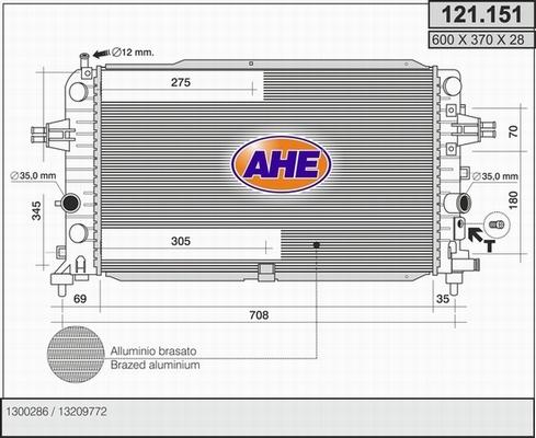 AHE 121.151 - Радіатор, охолодження двигуна autocars.com.ua
