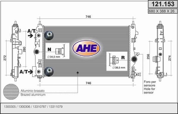 AHE 121.153 - Радіатор, охолодження двигуна autocars.com.ua