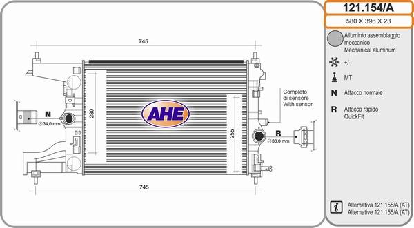 AHE 121.154/A - Радіатор, охолодження двигуна autocars.com.ua