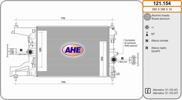 AHE 121.154 - Радіатор, охолодження двигуна autocars.com.ua