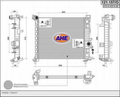 AHE 121.157/O - Радіатор, охолодження двигуна autocars.com.ua