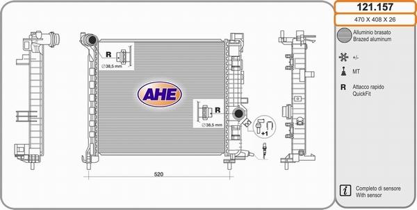 AHE 121.157 - Радіатор, охолодження двигуна autocars.com.ua