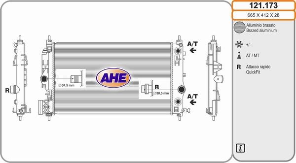 AHE 121.173 - Радіатор, охолодження двигуна autocars.com.ua