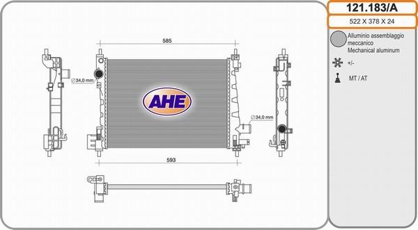 AHE 121.183/A - Радіатор, охолодження двигуна autocars.com.ua