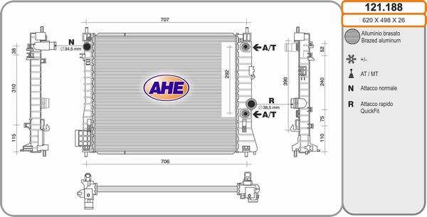 AHE 121.188 - Радіатор, охолодження двигуна autocars.com.ua