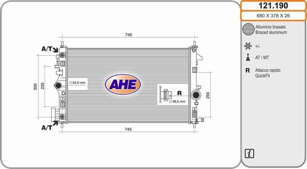 AHE 121.190 - Радіатор, охолодження двигуна autocars.com.ua