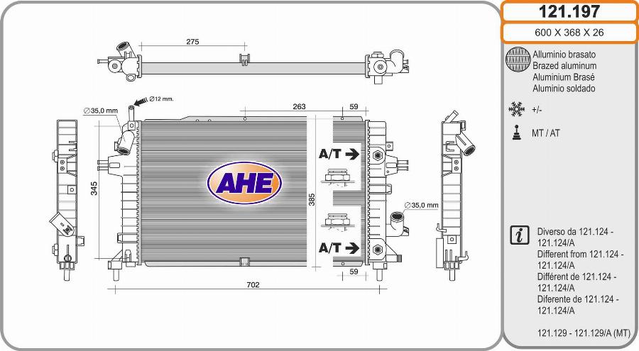 AHE 121.197 - Радіатор, охолодження двигуна autocars.com.ua