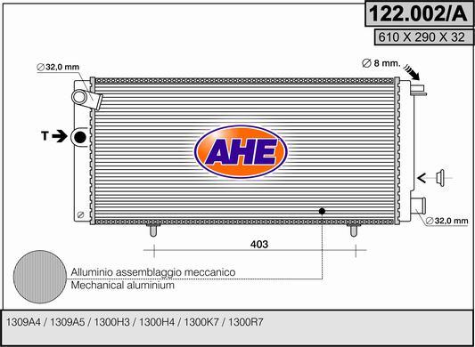 AHE 122.002/A - Радіатор, охолодження двигуна autocars.com.ua