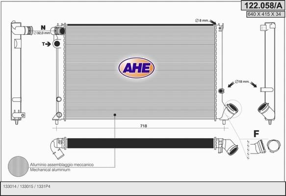 AHE 122.058/A - Радіатор, охолодження двигуна autocars.com.ua