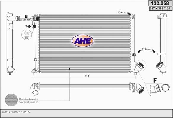 AHE 122.058 - Радіатор, охолодження двигуна autocars.com.ua