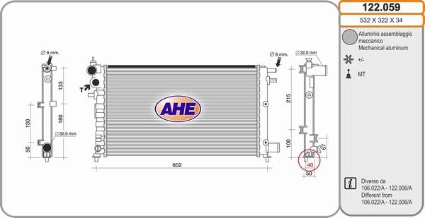 AHE 122.059 - Радіатор, охолодження двигуна autocars.com.ua