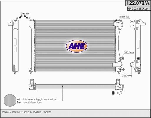 AHE 122.072/A - Радіатор, охолодження двигуна autocars.com.ua