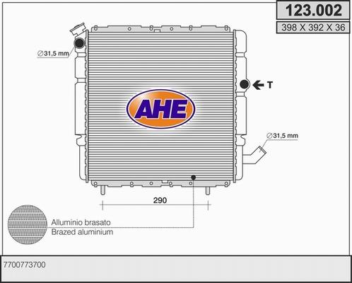 AHE 123.002 - Радіатор, охолодження двигуна autocars.com.ua