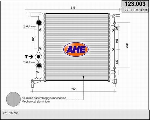 AHE 123.003 - Радіатор, охолодження двигуна autocars.com.ua