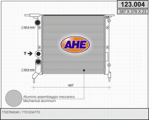 AHE 123.004 - Радіатор, охолодження двигуна autocars.com.ua