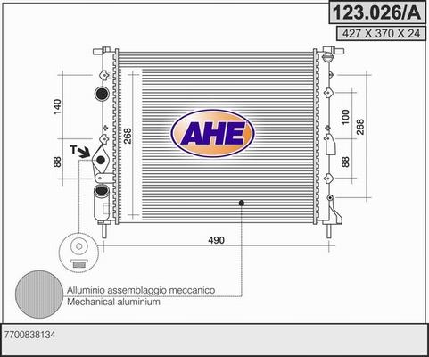 AHE 123.026/A - Радіатор, охолодження двигуна autocars.com.ua