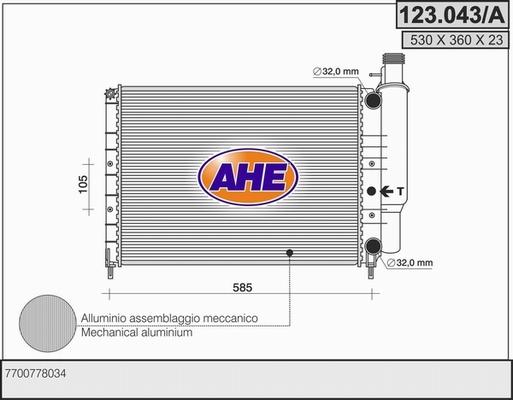 AHE 123.043/A - Радіатор, охолодження двигуна autocars.com.ua