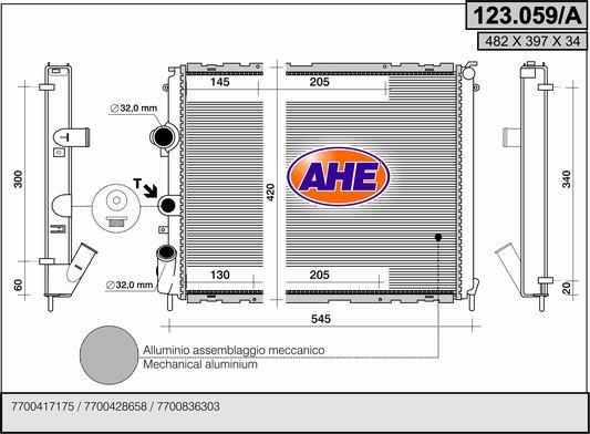 AHE 123.059/A - Радіатор, охолодження двигуна autocars.com.ua