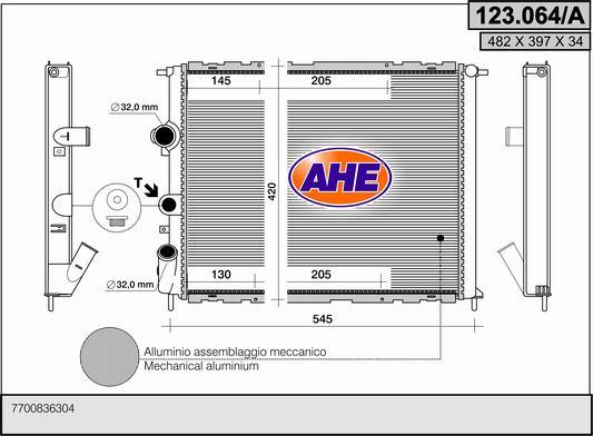 AHE 123.064/A - Радіатор, охолодження двигуна autocars.com.ua