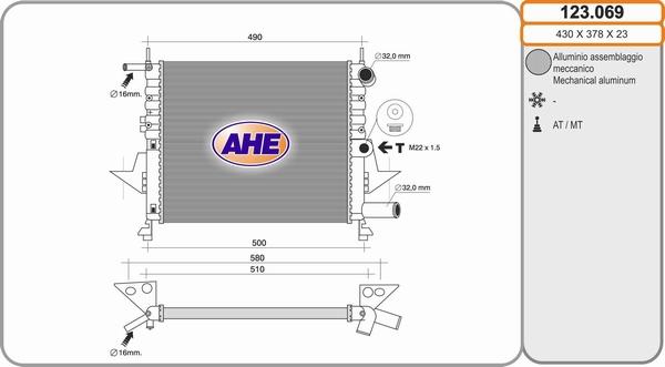AHE 123.069 - Радіатор, охолодження двигуна autocars.com.ua