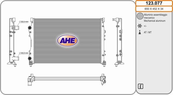 AHE 123.077 - Радіатор, охолодження двигуна autocars.com.ua