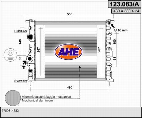 AHE 123.083/A - Радіатор, охолодження двигуна autocars.com.ua