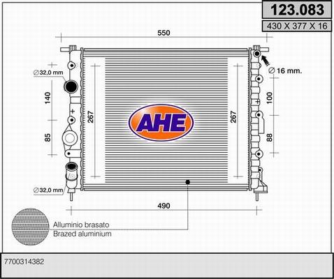 AHE 123.083 - Радіатор, охолодження двигуна autocars.com.ua