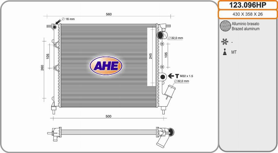 AHE 123.096HP - Радіатор, охолодження двигуна autocars.com.ua