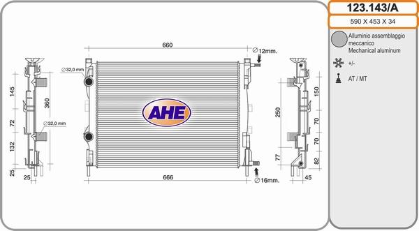 AHE 123.143/A - Радіатор, охолодження двигуна autocars.com.ua