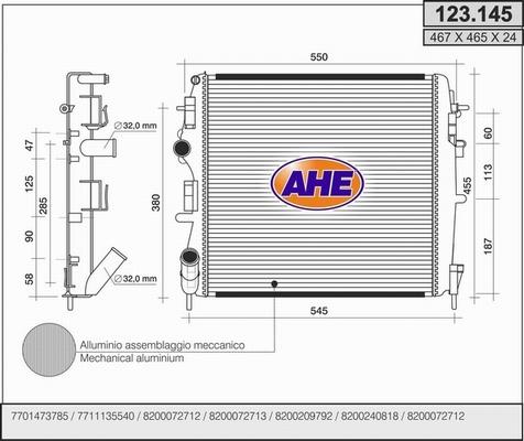 AHE 123.145 - Радіатор, охолодження двигуна autocars.com.ua