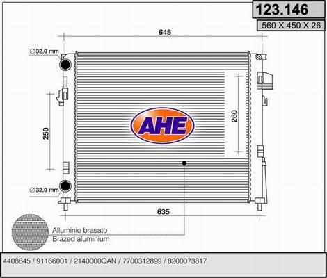 AHE 123.146 - Радіатор, охолодження двигуна autocars.com.ua