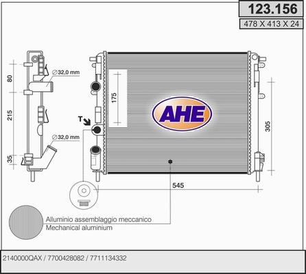 AHE 123.156 - Радіатор, охолодження двигуна autocars.com.ua