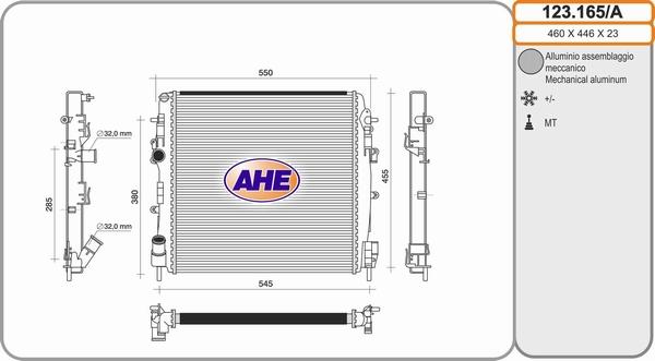 AHE 123.165/A - Радіатор, охолодження двигуна autocars.com.ua