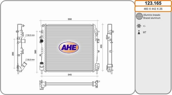 AHE 123.165 - Радіатор, охолодження двигуна autocars.com.ua