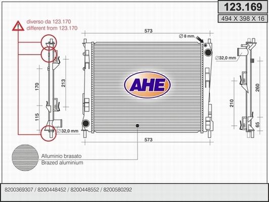 AHE 123.169 - Радіатор, охолодження двигуна autocars.com.ua