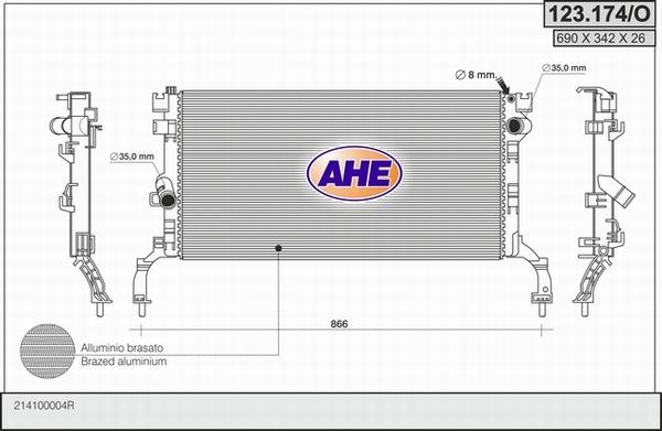 AHE 123.174/O - Радіатор, охолодження двигуна autocars.com.ua