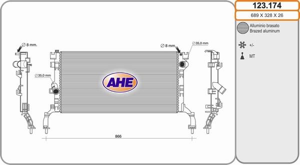 AHE 123.174 - Радіатор, охолодження двигуна autocars.com.ua