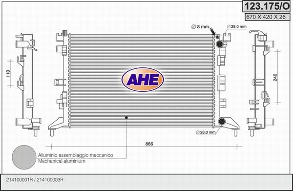 AHE 123.175/O - Радіатор, охолодження двигуна autocars.com.ua