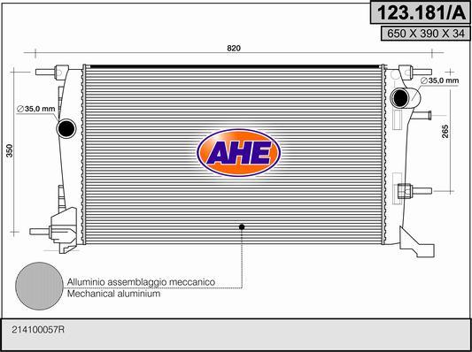 AHE 123.181/A - Радіатор, охолодження двигуна autocars.com.ua