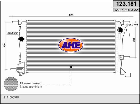 AHE 123.181 - Радіатор, охолодження двигуна autocars.com.ua