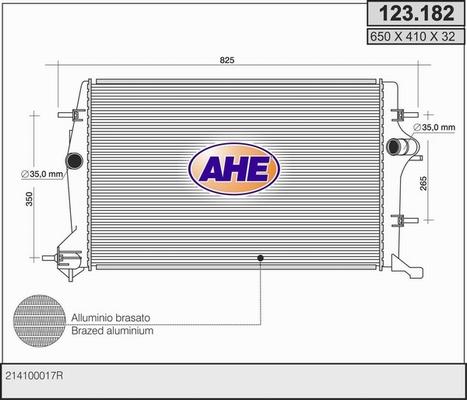AHE 123.182 - Радіатор, охолодження двигуна autocars.com.ua