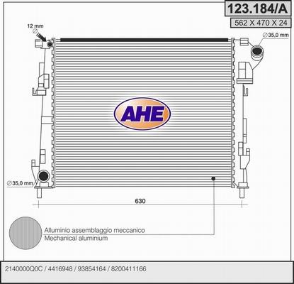 AHE 123.184/A - Радіатор, охолодження двигуна autocars.com.ua